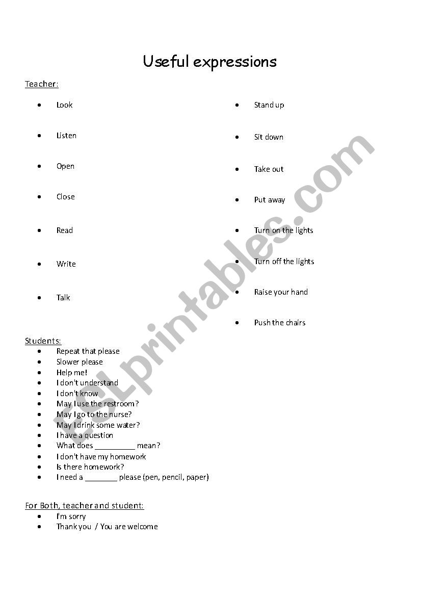 Useful expressions worksheet