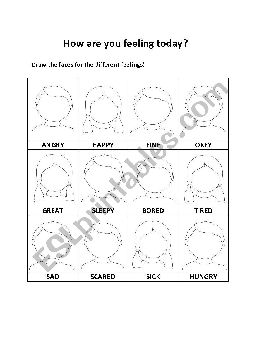 Feelings on blank faces worksheet