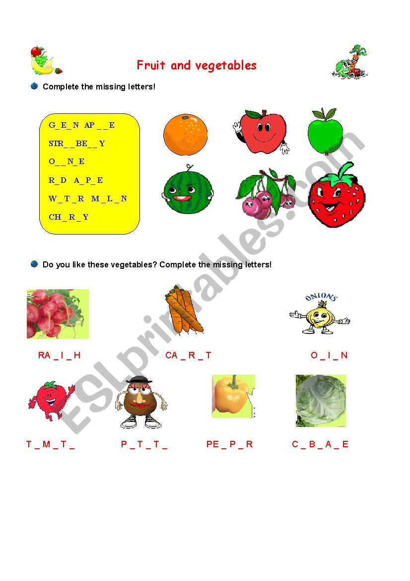 fruit and vegetables worksheet