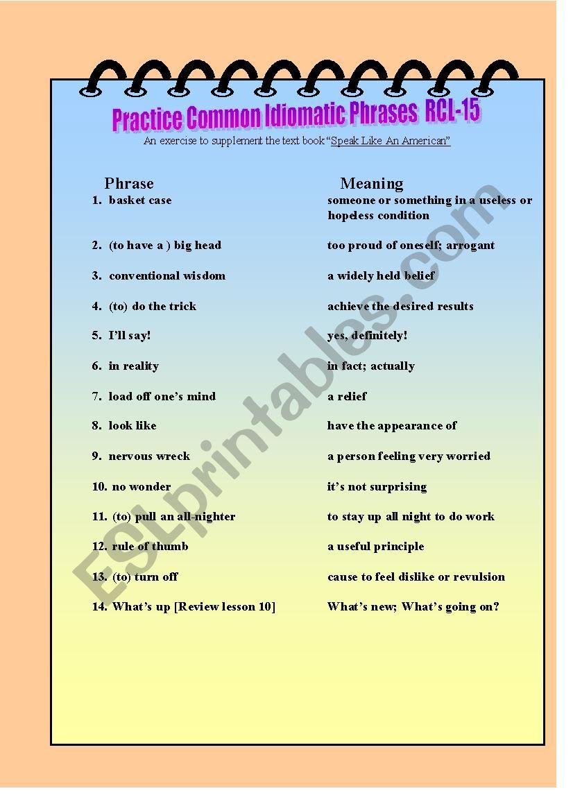 Practice Common Idiomatic Phrases RCL-15