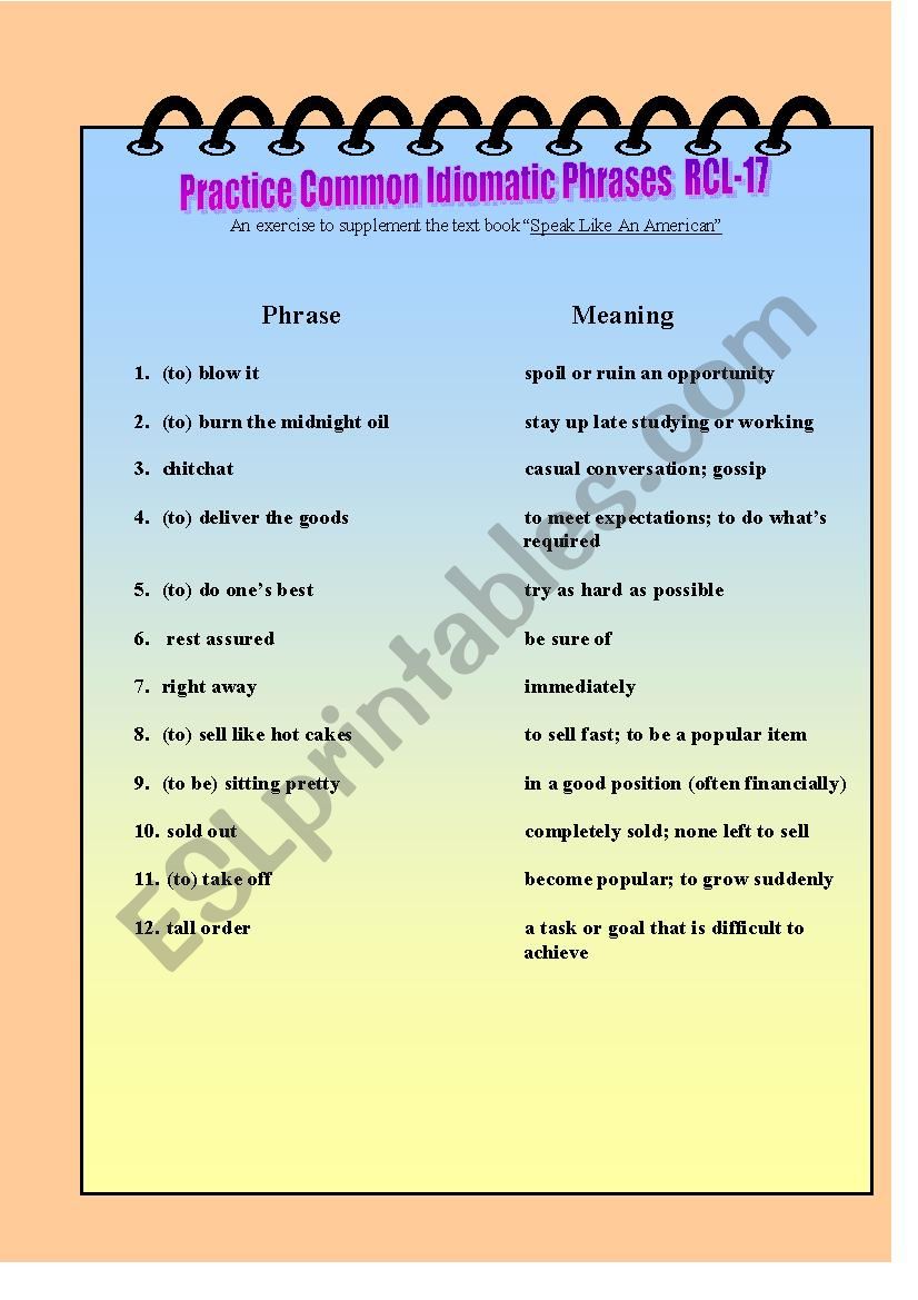 Practice Common Idiomatic Phrases RCL-17