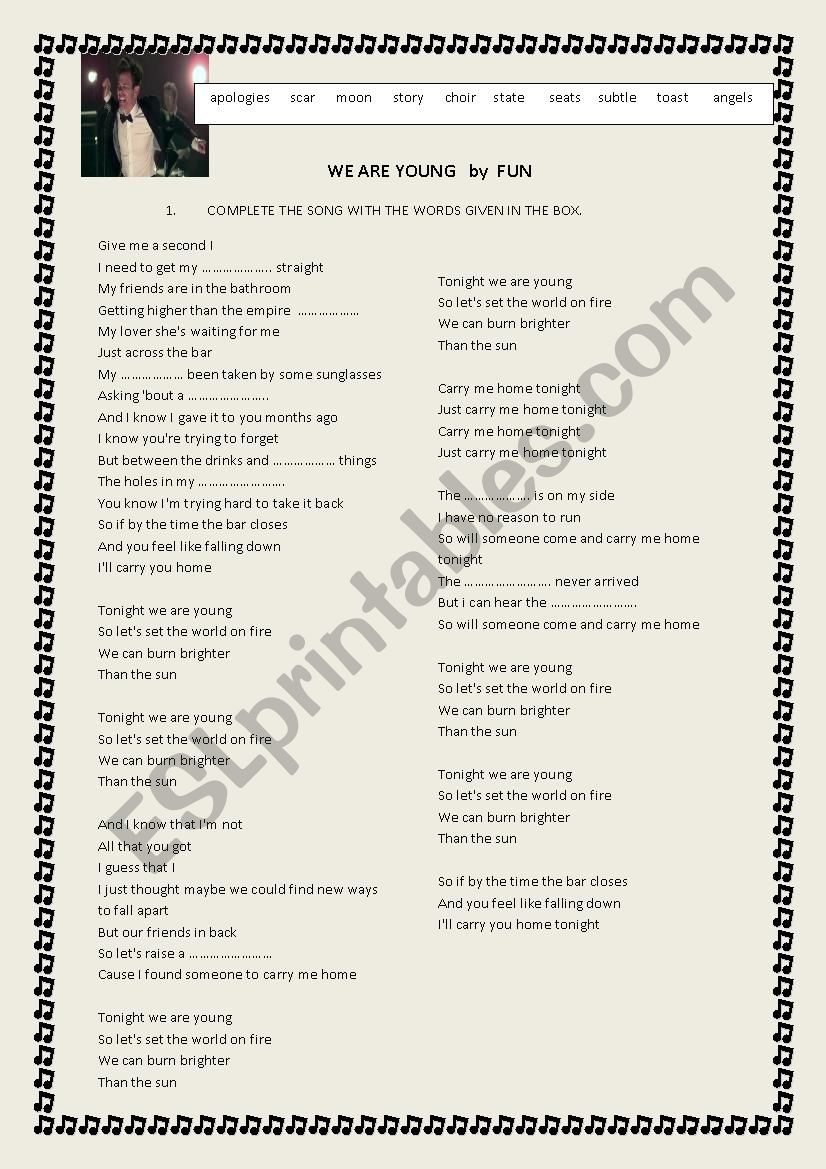 we are young by fun worksheet