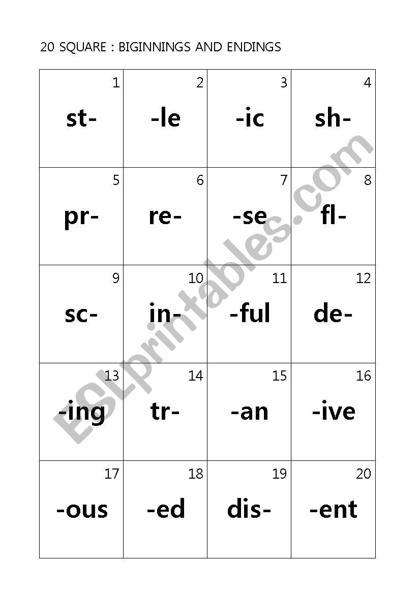 20 SQUARE : BIGINNINGS AND ENDINGS