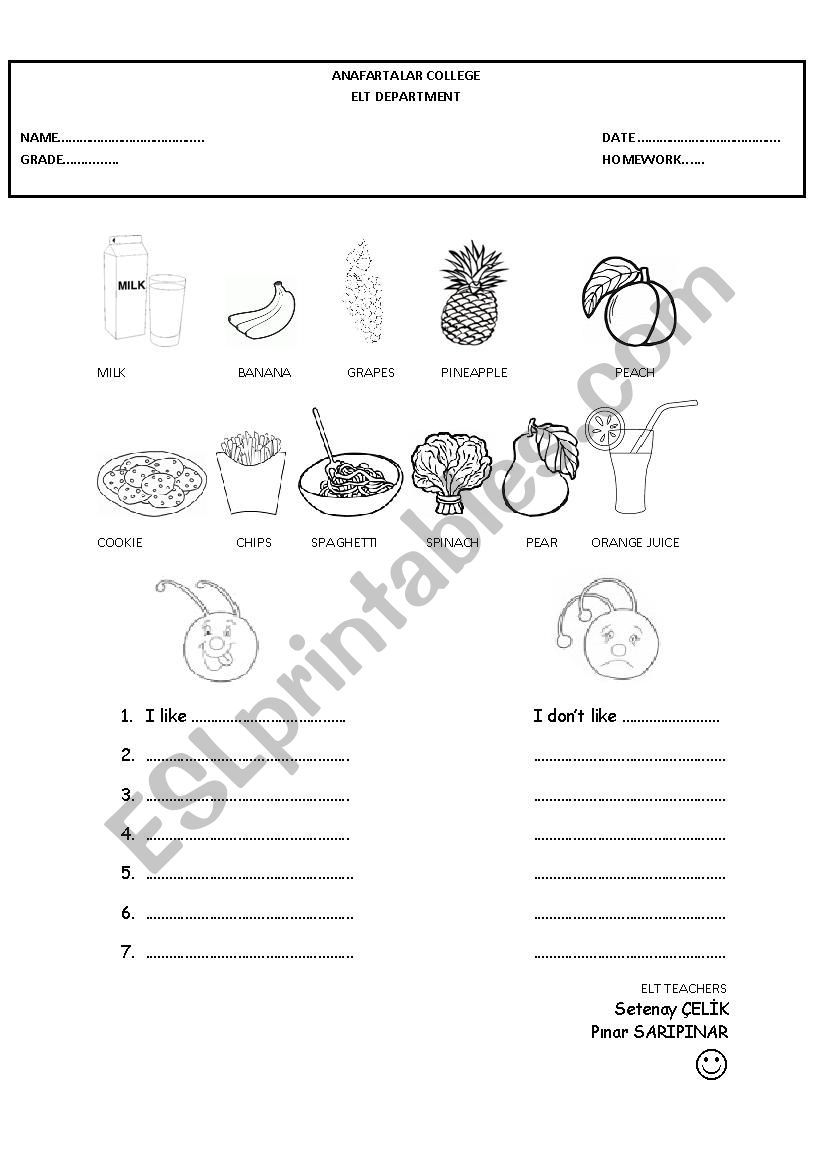 Foods I like worksheet