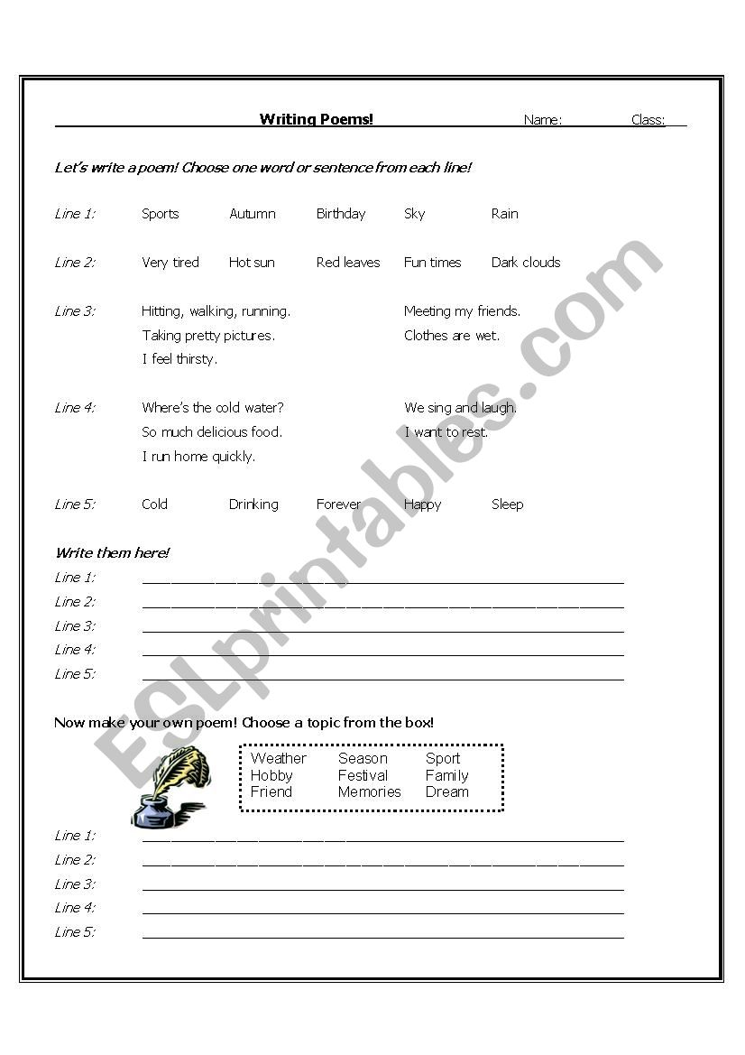 Writing Poems worksheet