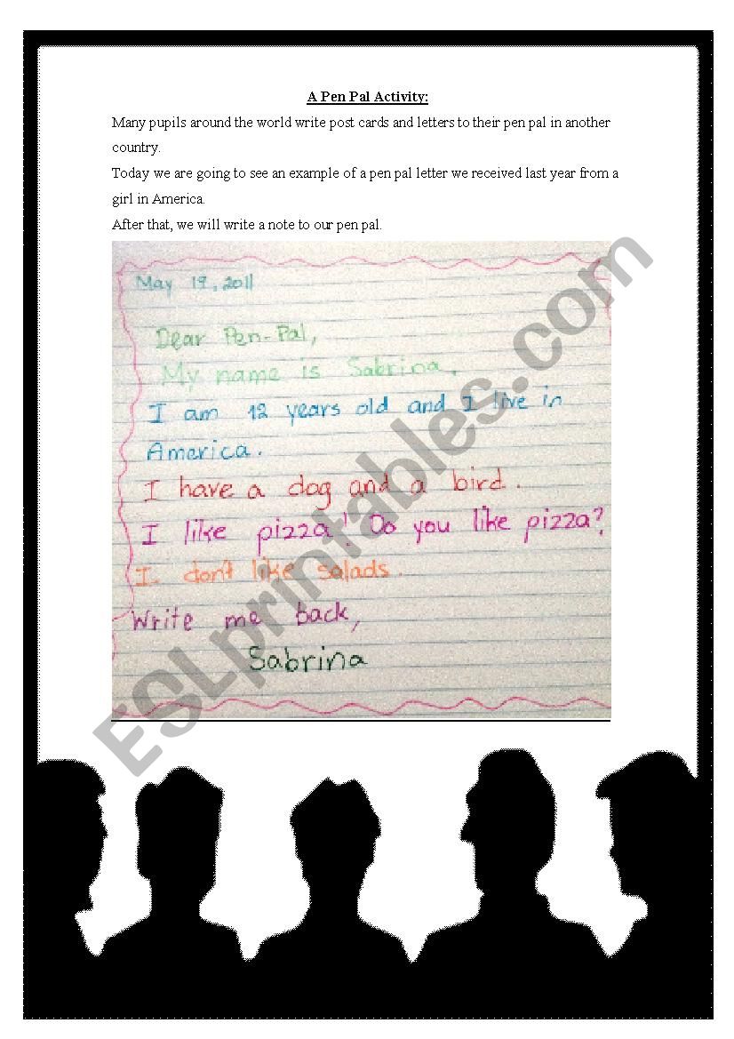 pen pal activity esl worksheet by rileyr