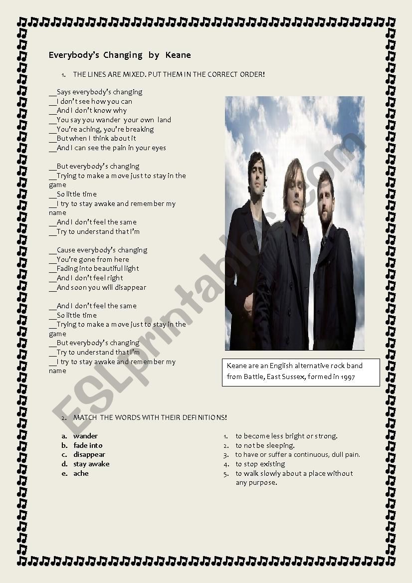 Everybody S Changing By Keane Lily Allen Esl Worksheet By Cordell 5