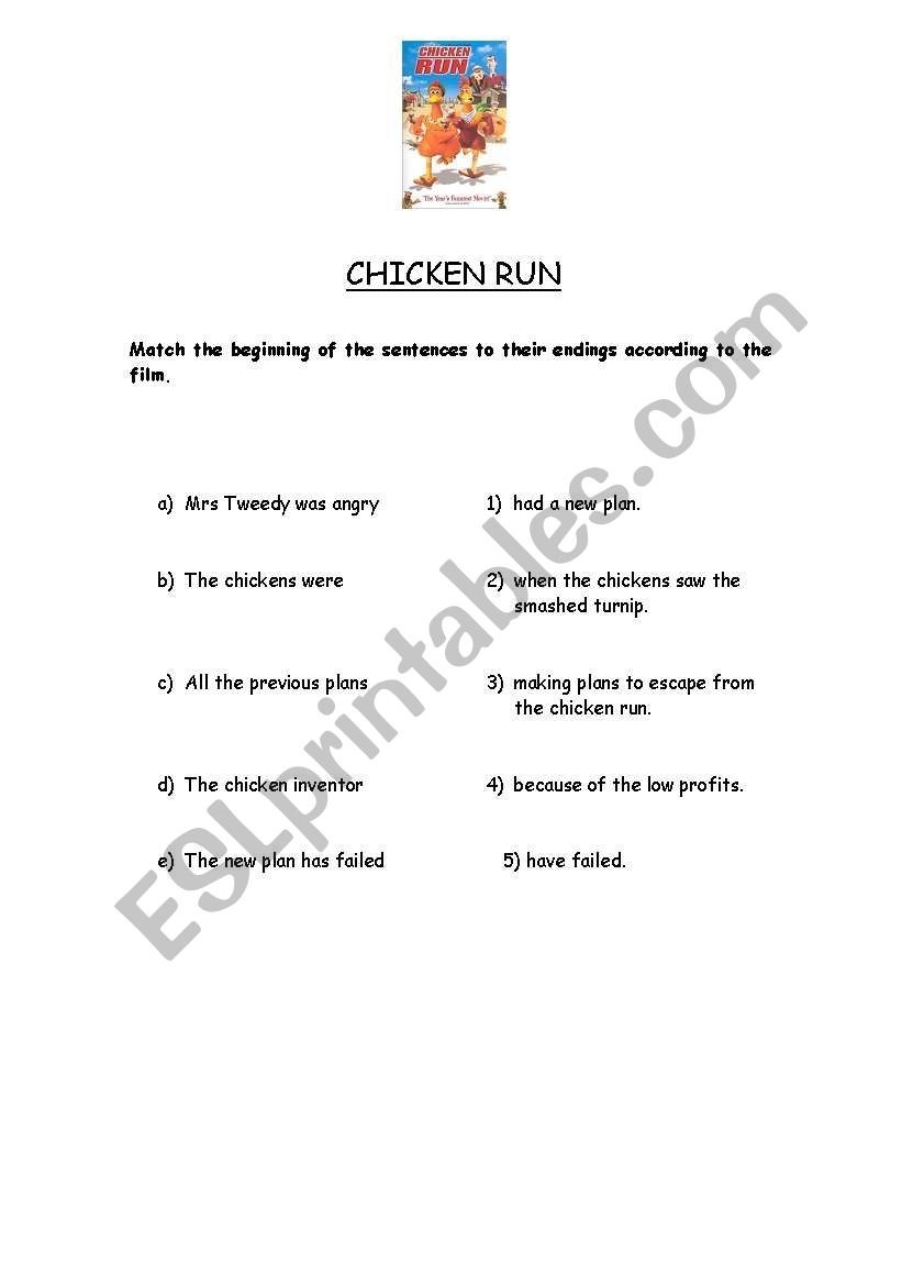 Chicken Run worksheet