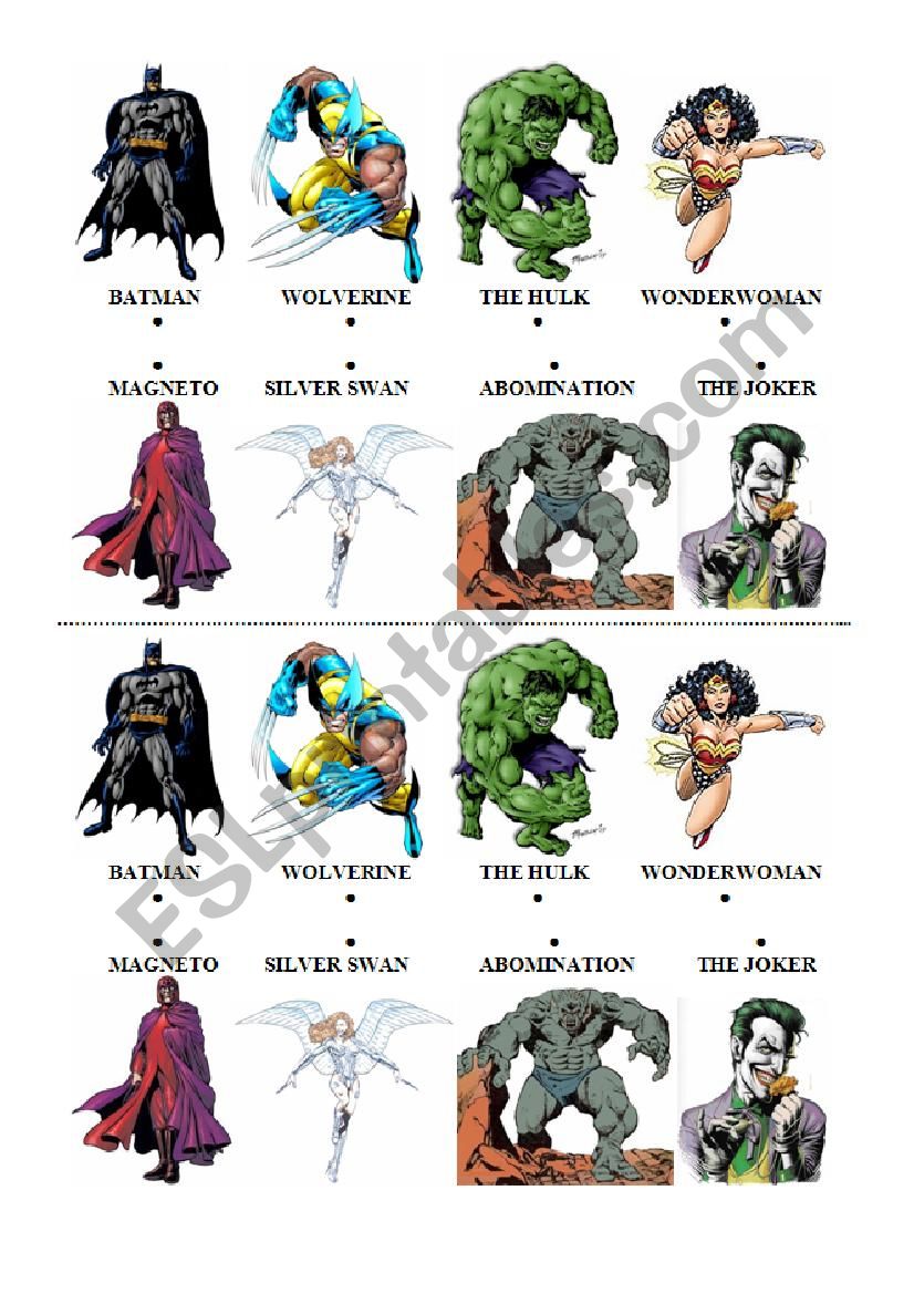 Link superheroes and villains worksheet