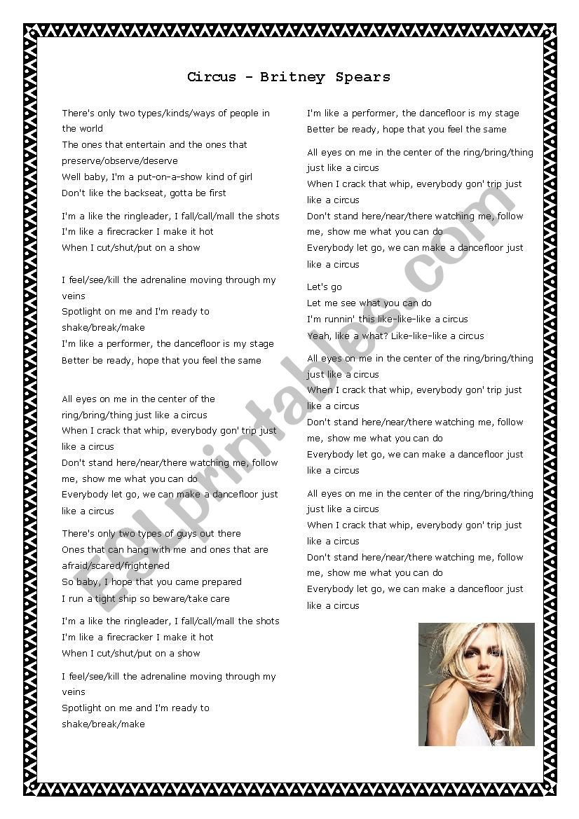 Circus - Britney Spears worksheet