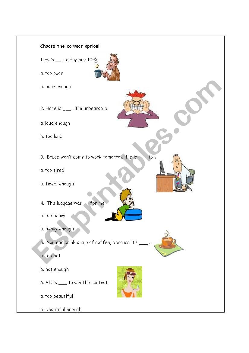 too- enough worksheet