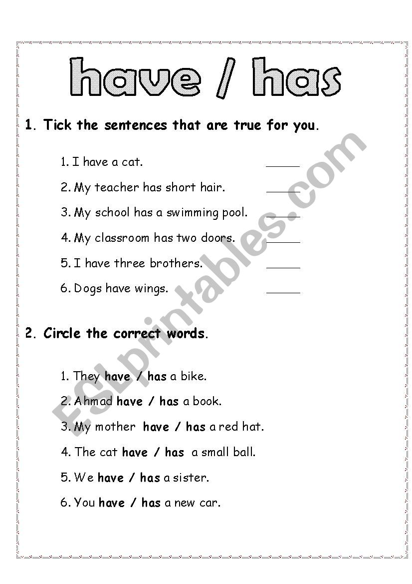 has and have worksheet