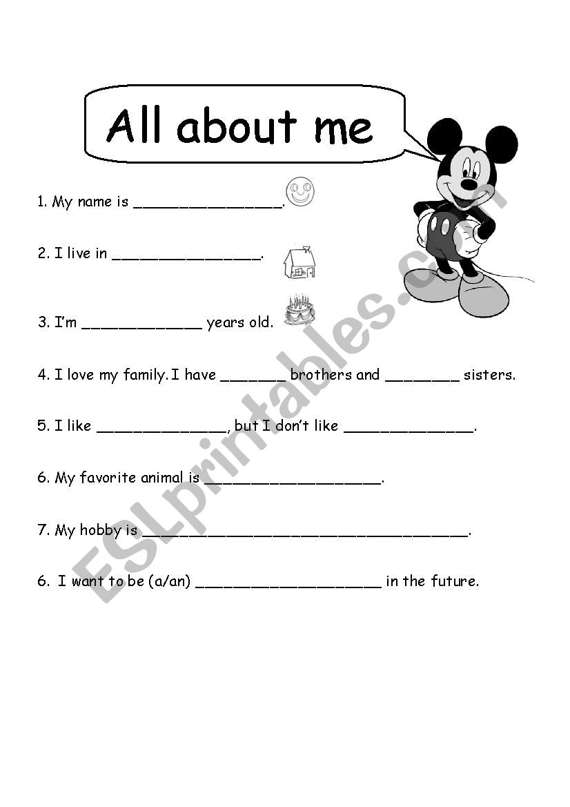 all about me  worksheet