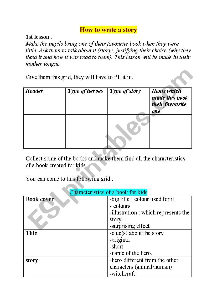 how to create a story book worksheet