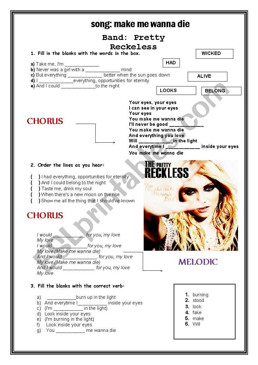 Song - Make me wanna die (Pretty Reckless)