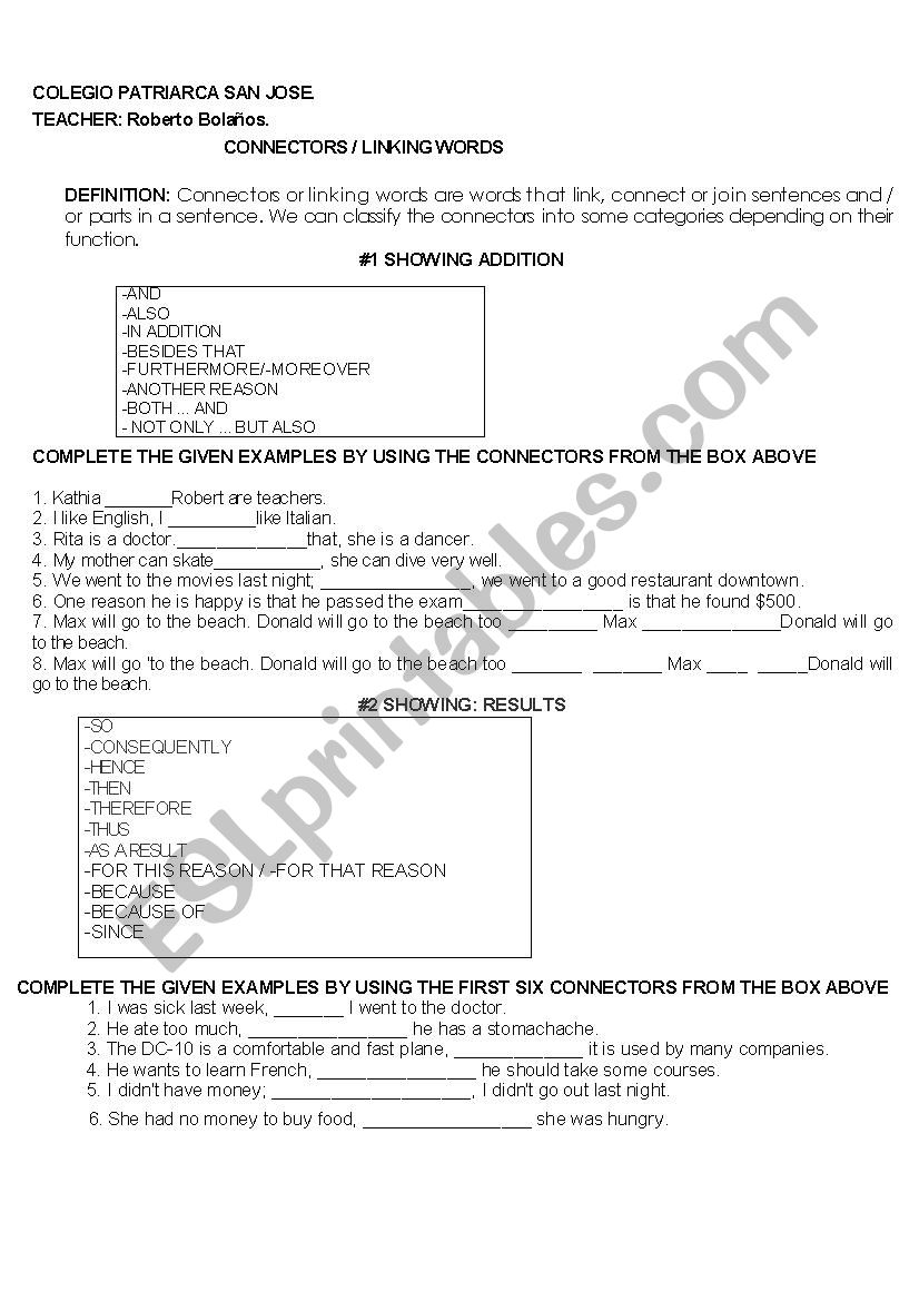  connectors linking words  ESL worksheet by roboque