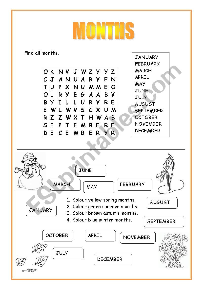 Months worksheet