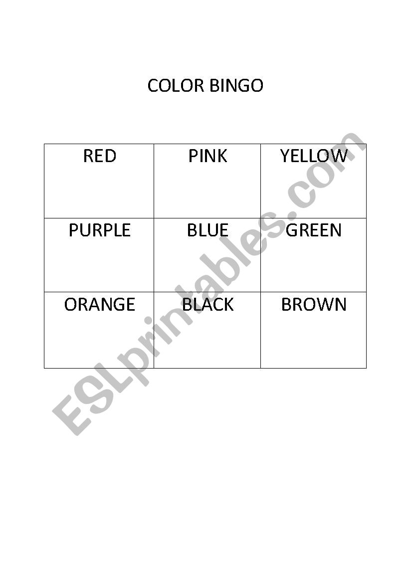 color bingo worksheet