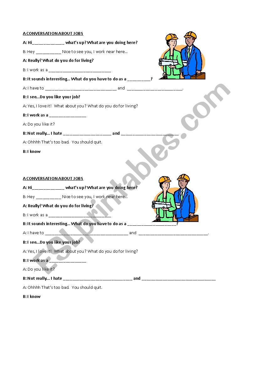 A conversation about jobs worksheet