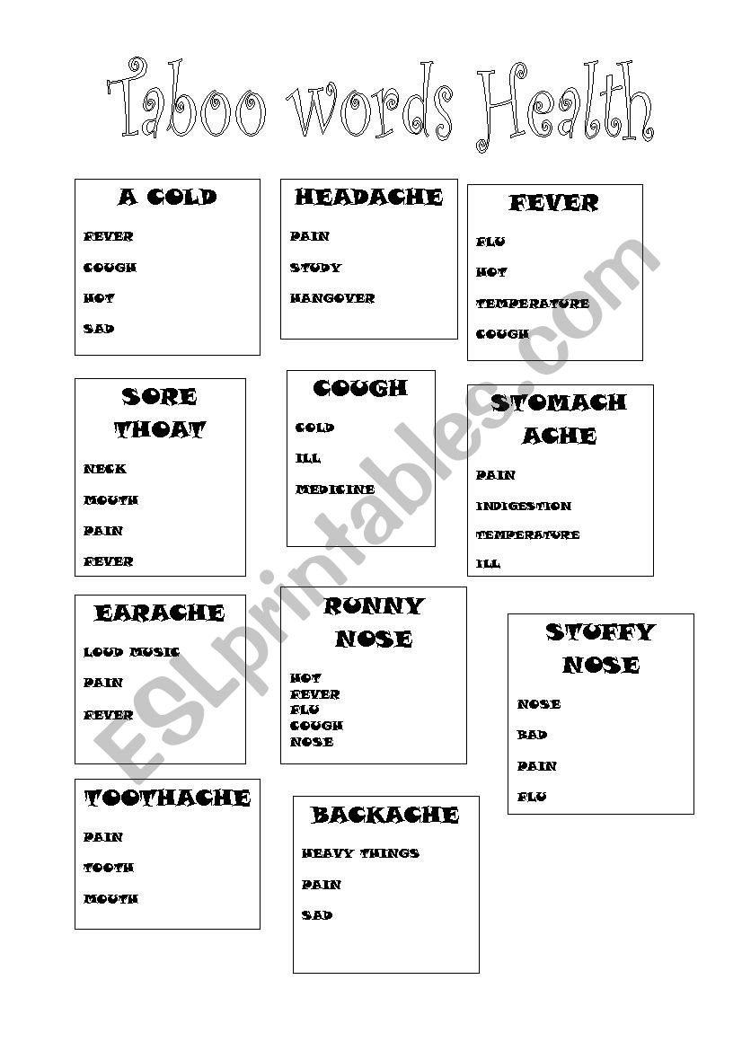 Taboo words Health worksheet