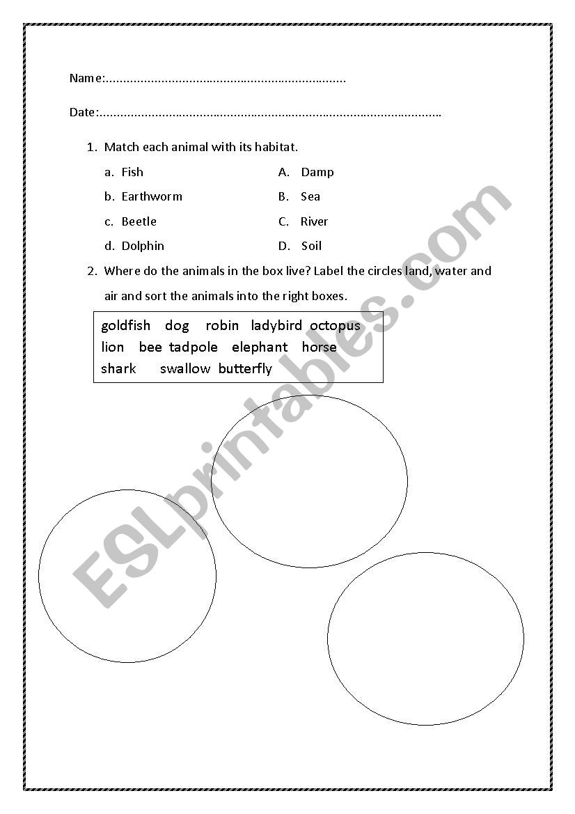 Animal Habitat worksheet