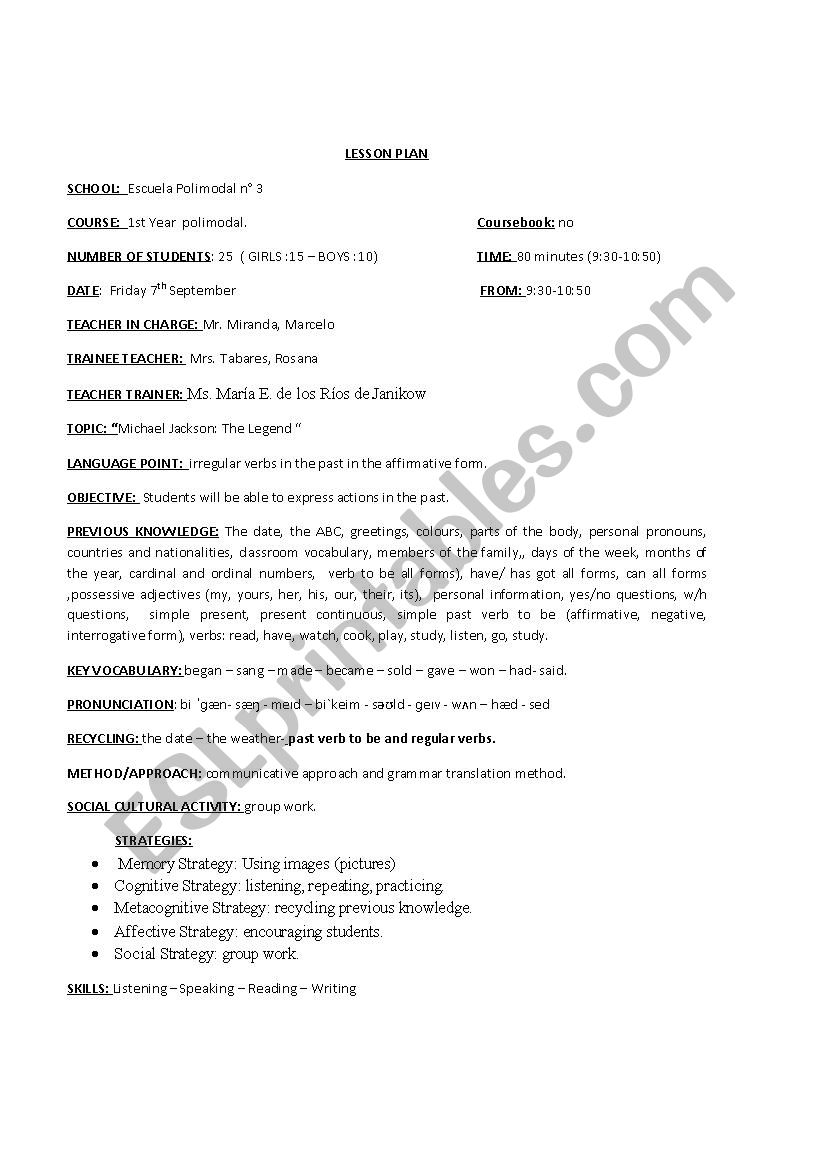 Michael Jackson : The legend worksheet