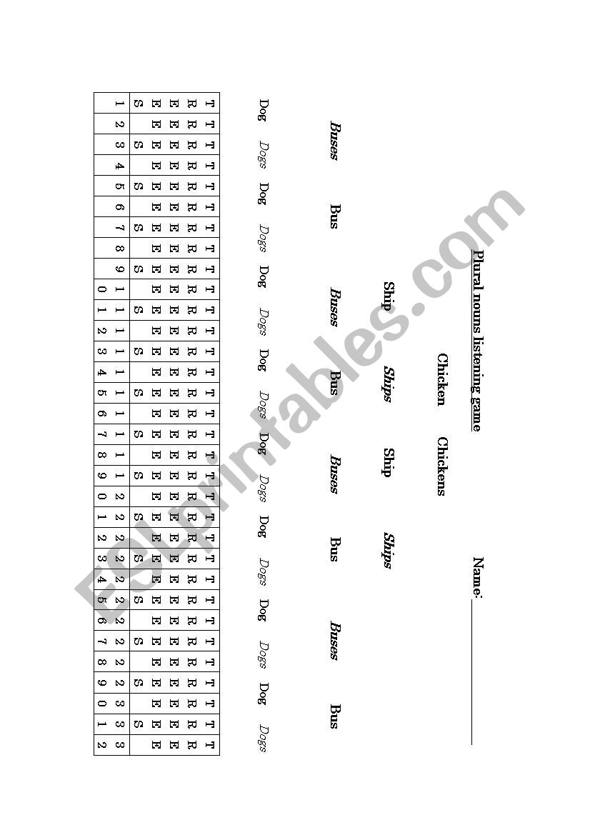 Plural nouns easy listening game 