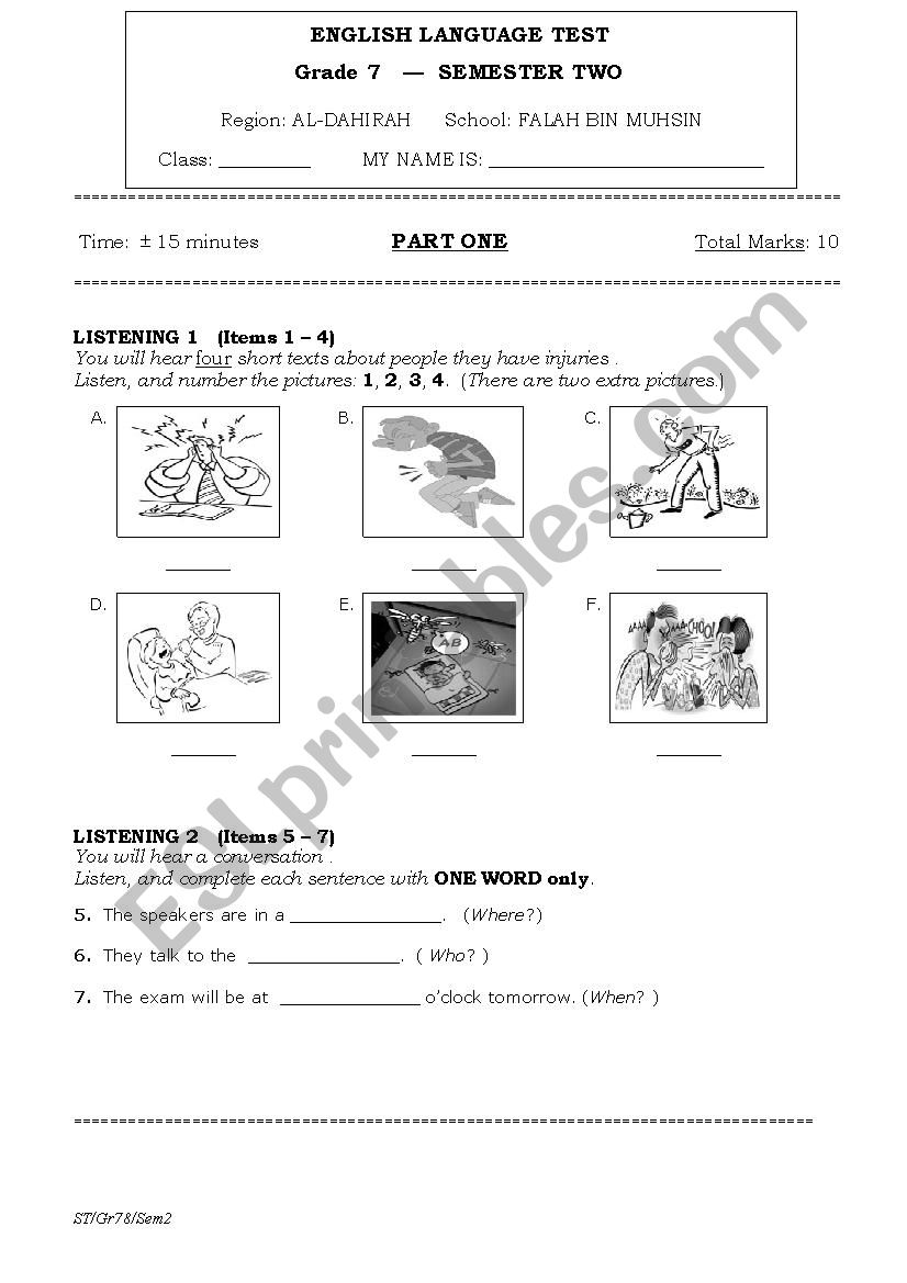 Final Test Grade7 worksheet