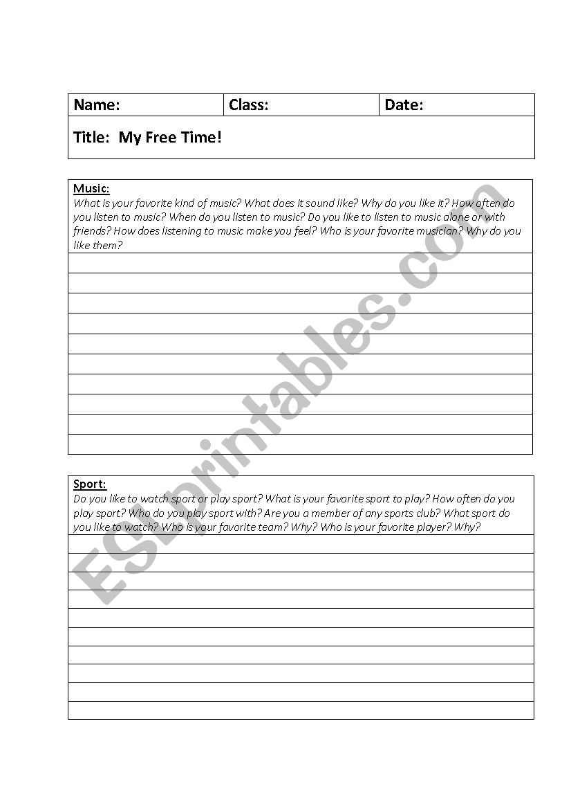 Free Time Short Writing Exercises - Example Included