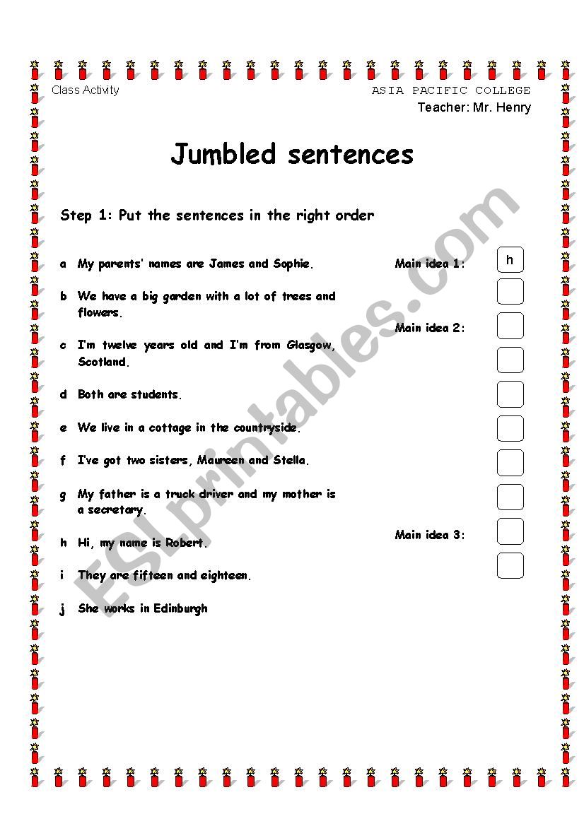 Jumbled sentences worksheet