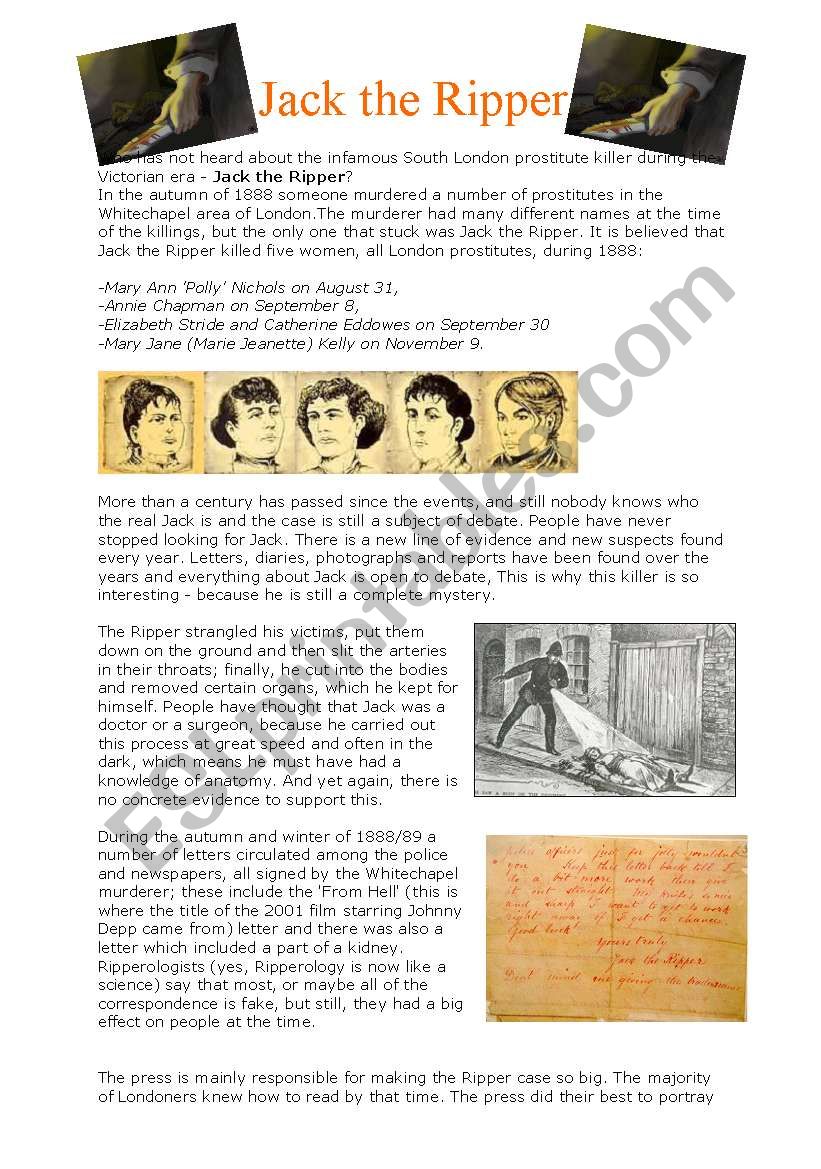 Jack the Ripper worksheet