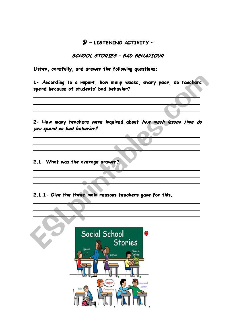 School Days-Bad Behaviour worksheet