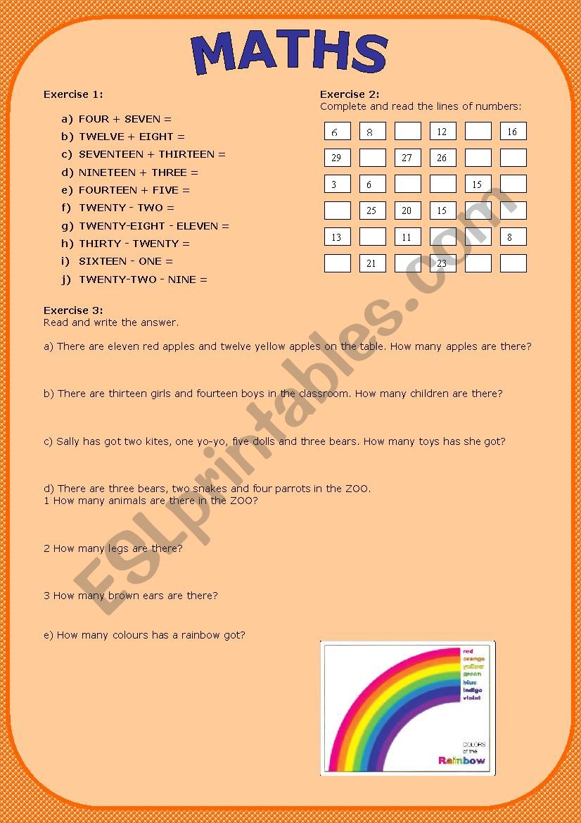 Easy maths worksheet