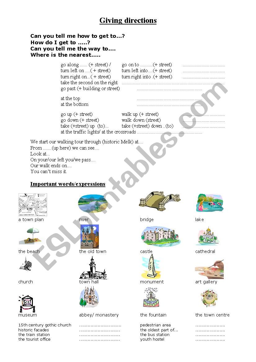 Giving directions worksheet