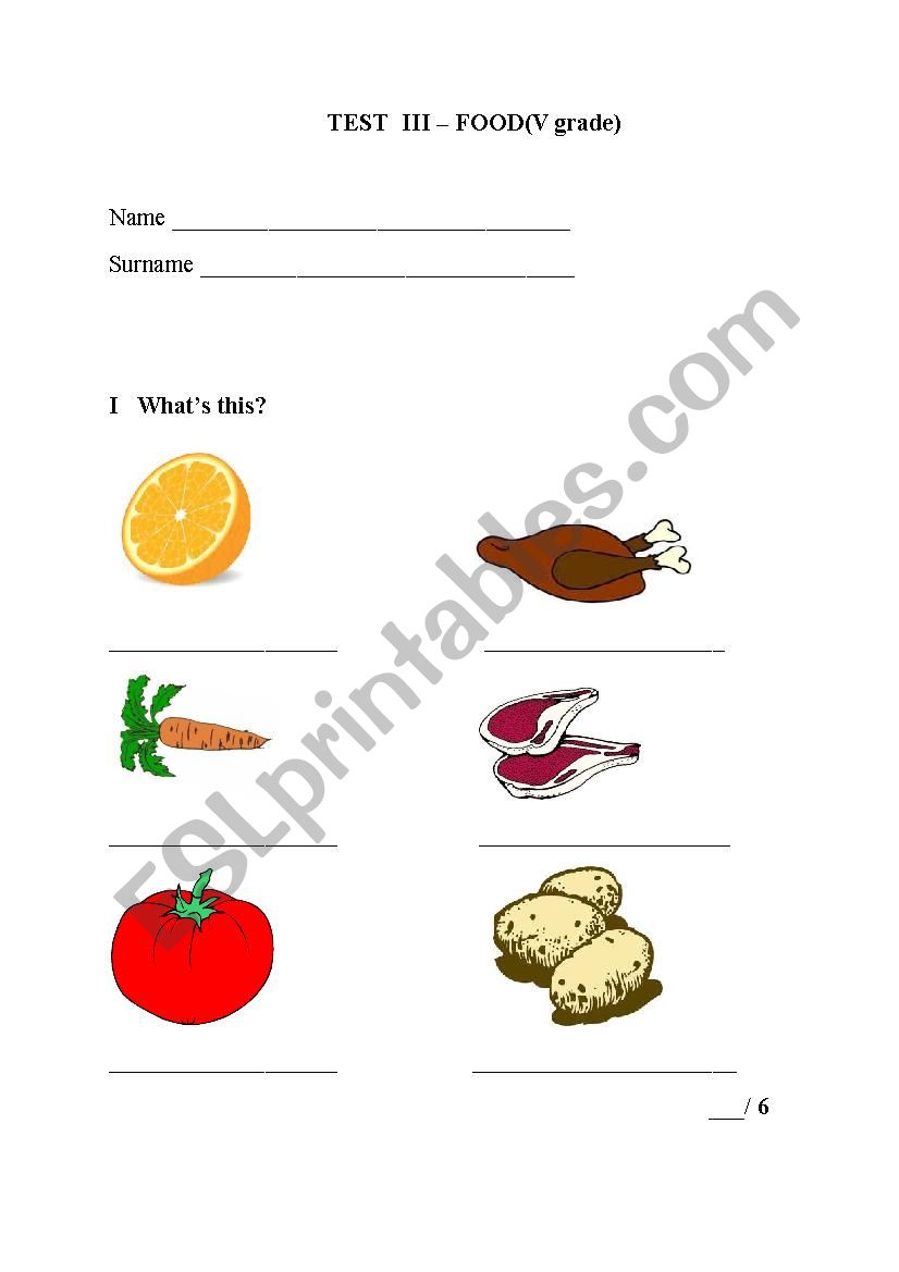 Test - FOOD worksheet