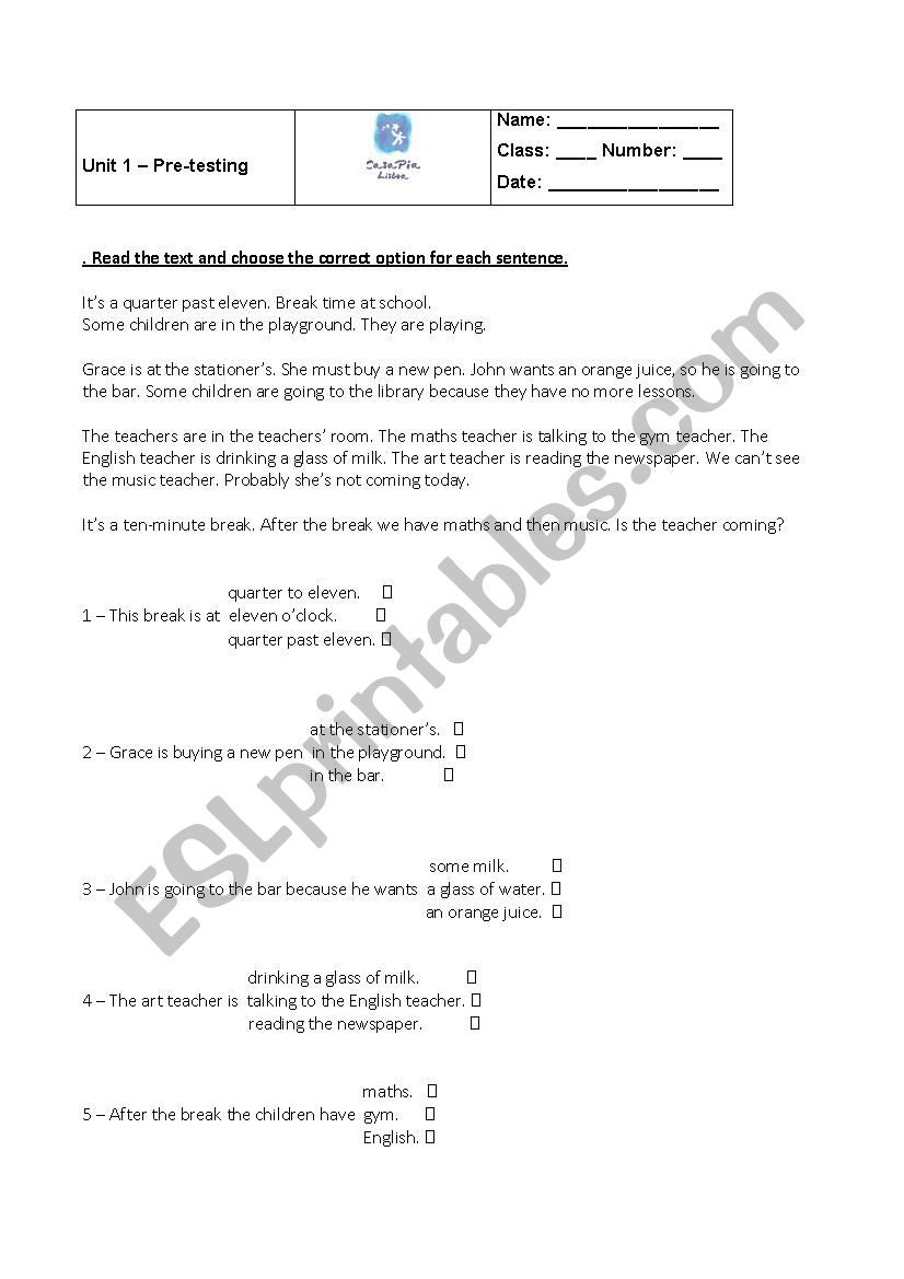 Reading and interpretation worksheet