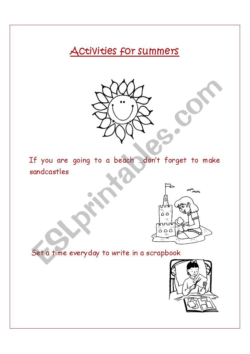 Activities for summer worksheet