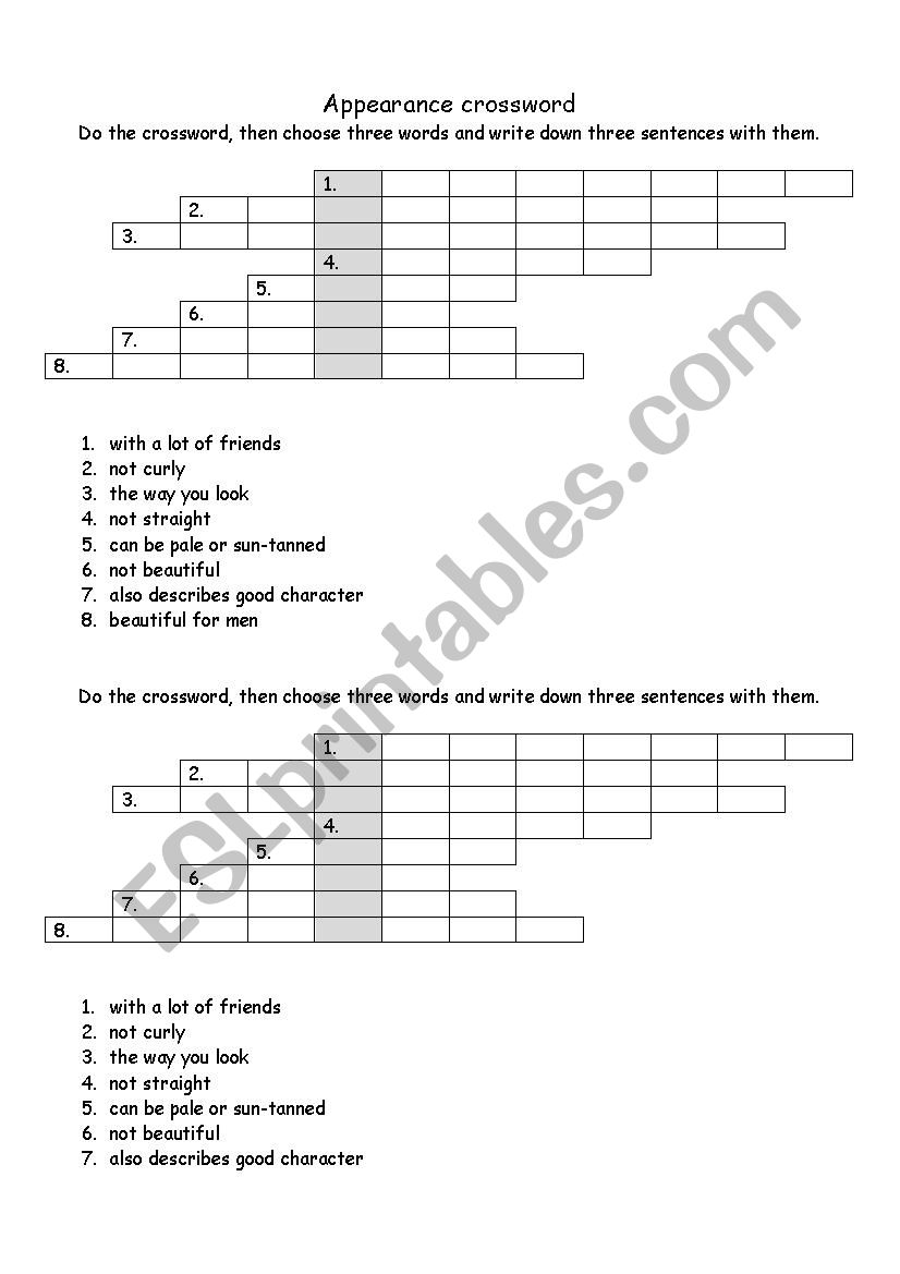 Apppearance worksheet