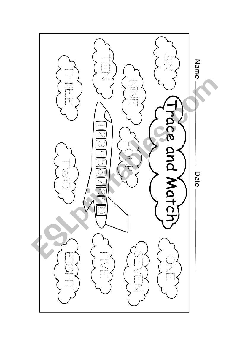 Trace and Match numbers 1-10 worksheet