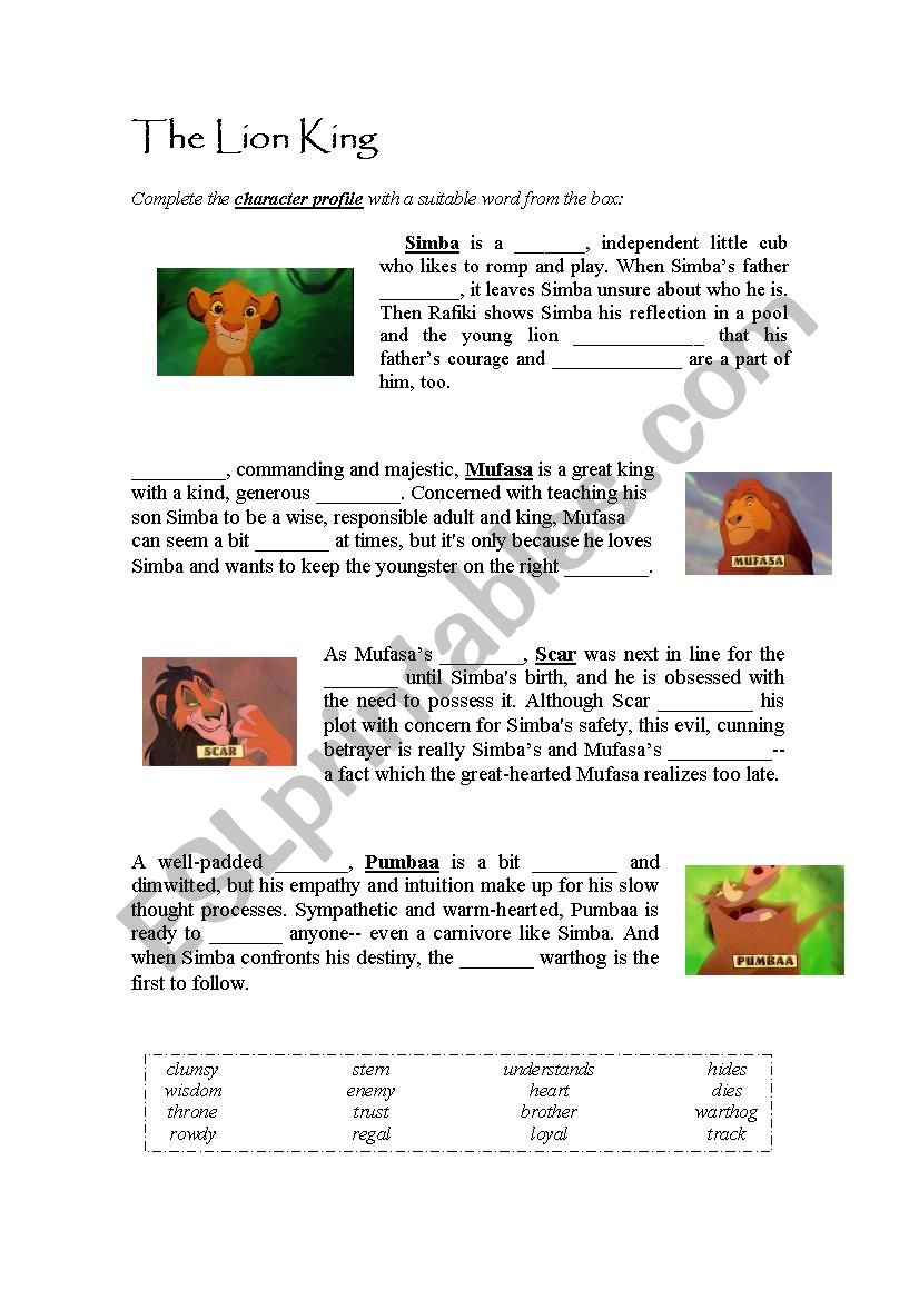 The Lion King worksheet