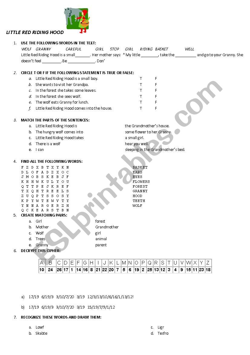 Little Red Riding Hood worksheet