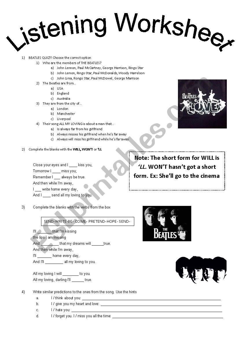 Beatles worksheet worksheet