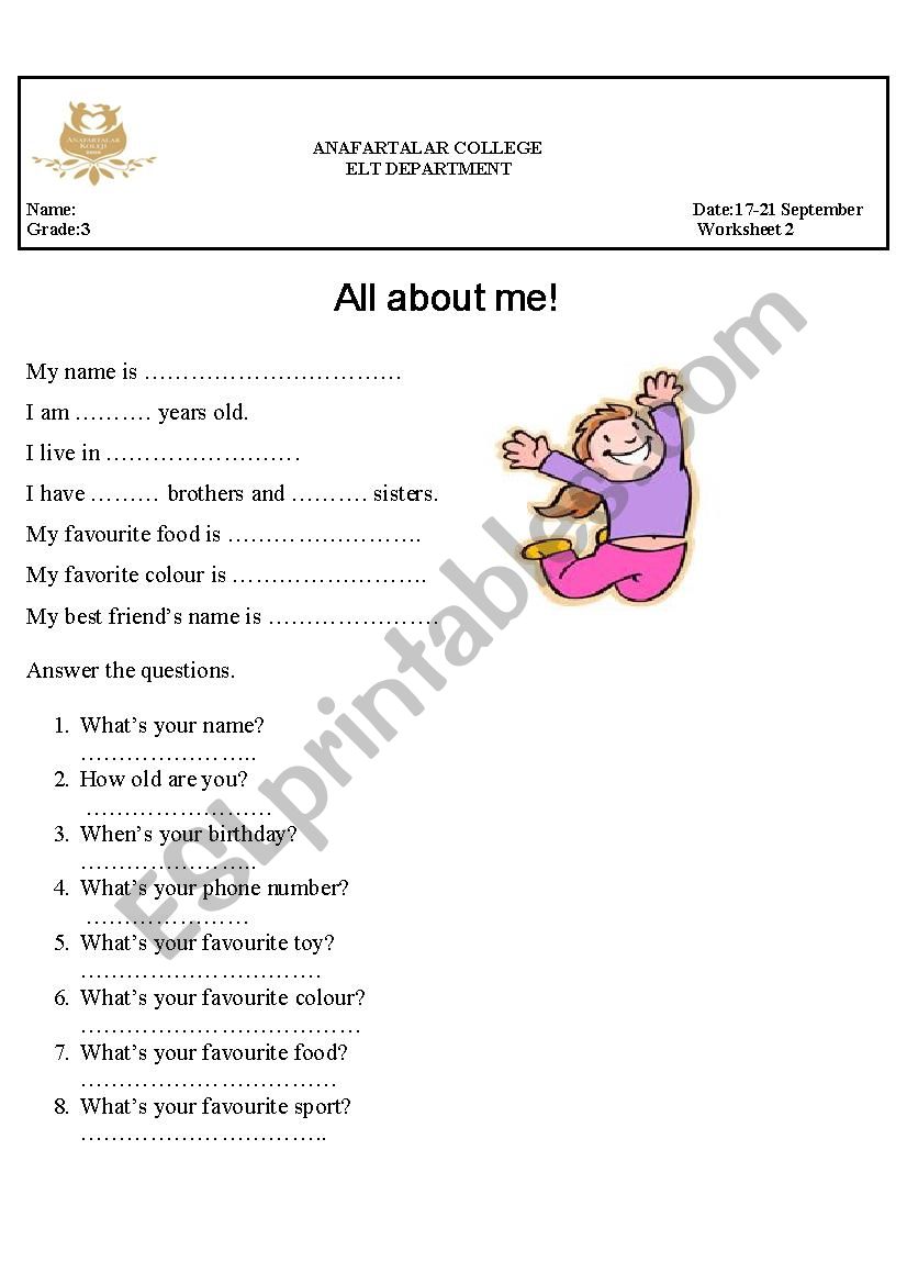 all about me worksheet