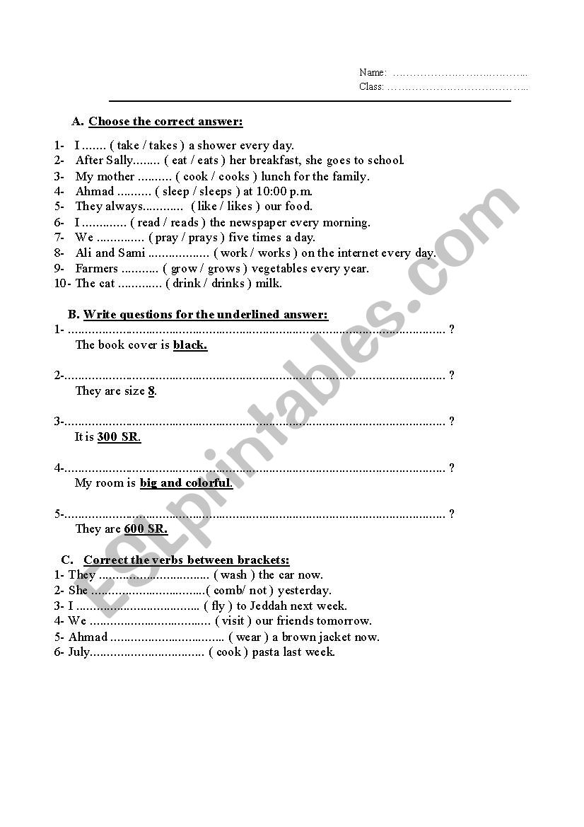 present - past exercises worksheet