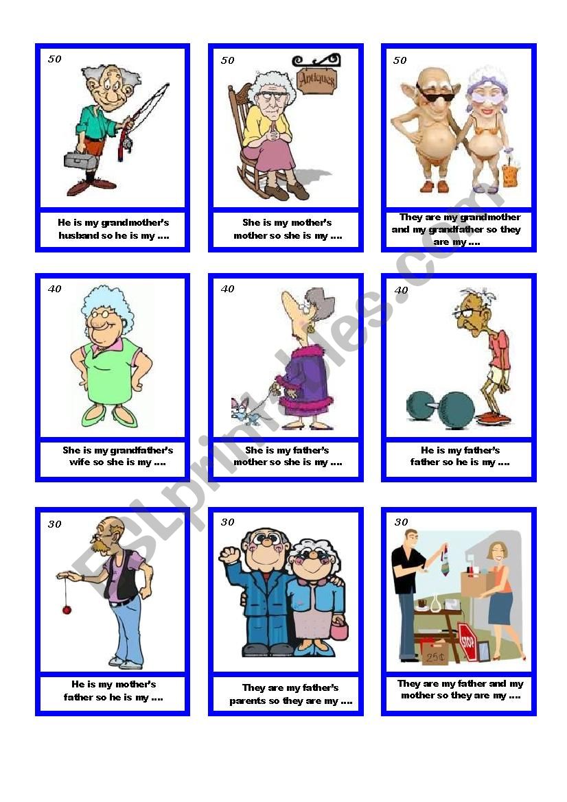 Family card guessing game worksheet