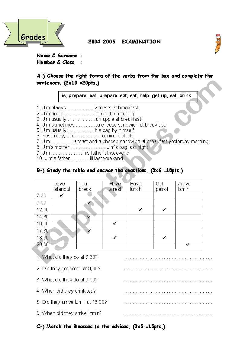 EXAMINATION worksheet