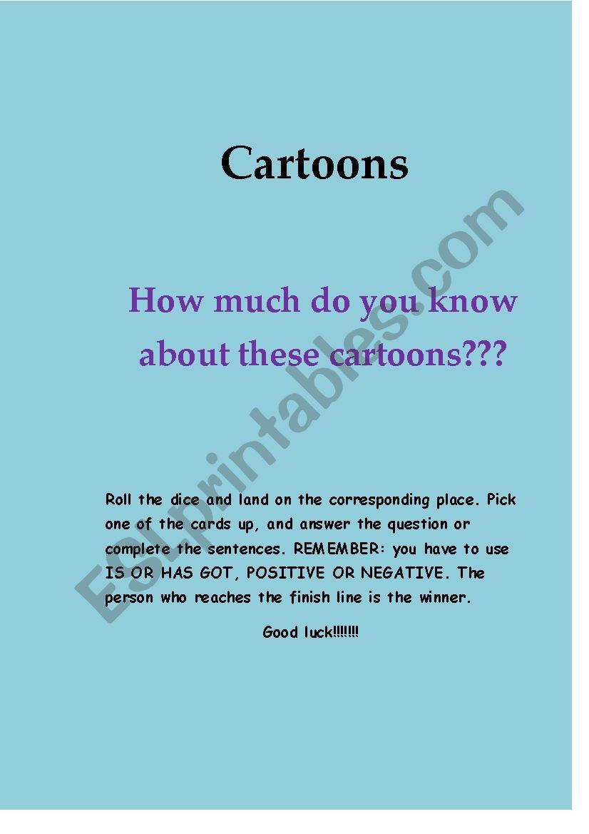 Board game CARTOONS worksheet