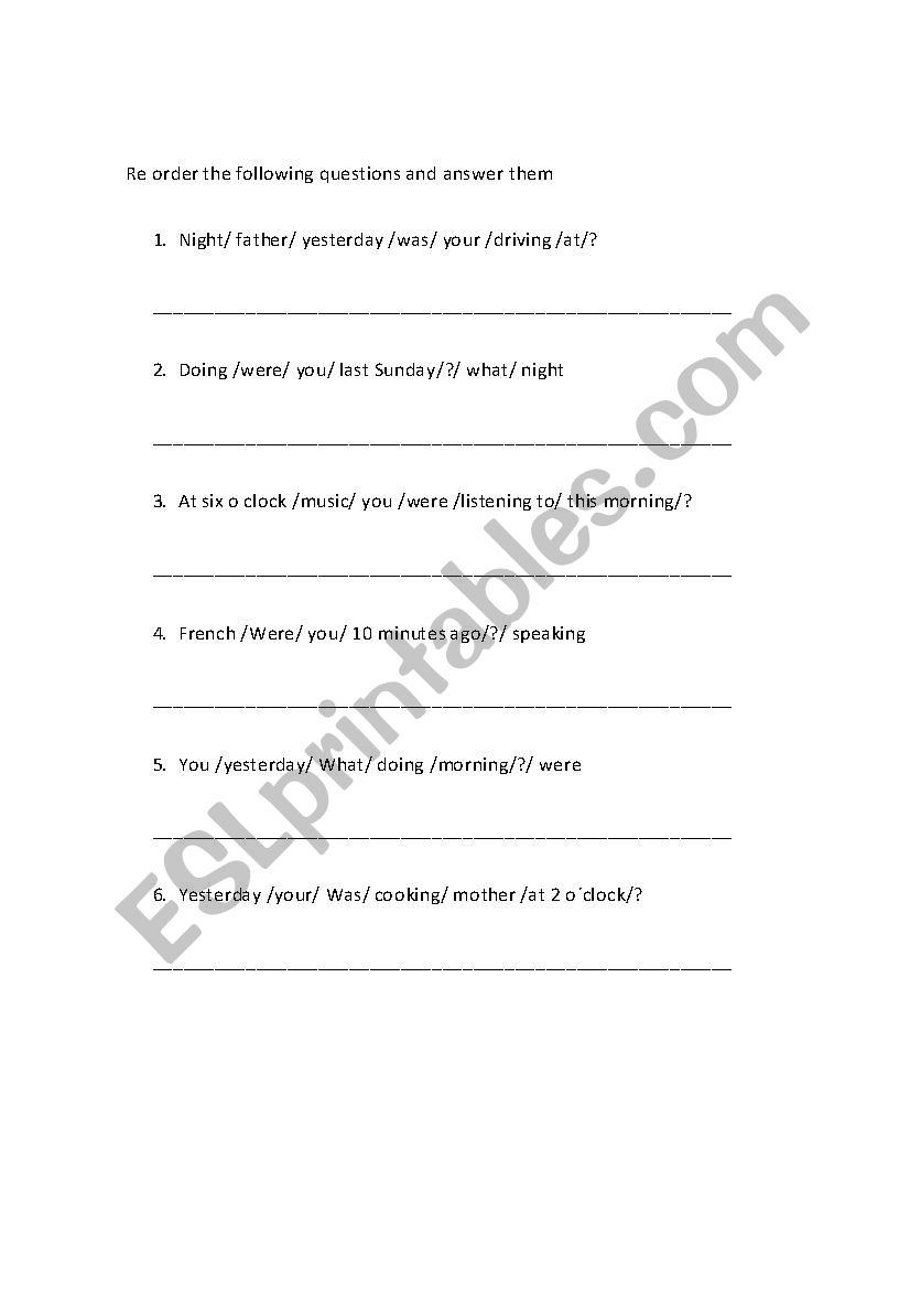past cont. worksheet