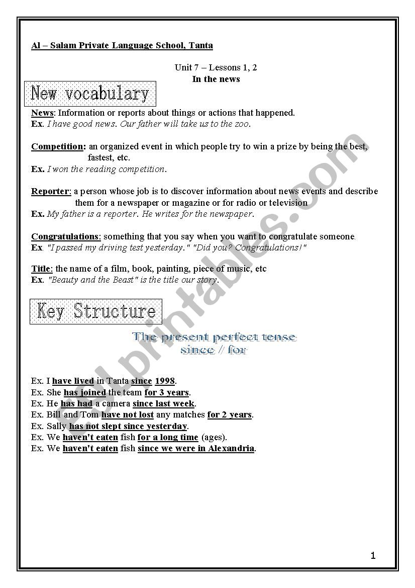 Way Ahead 5-unit 7 worksheet