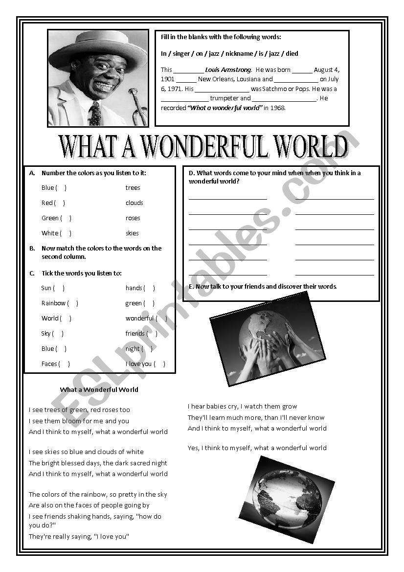 What a wonderful world worksheet